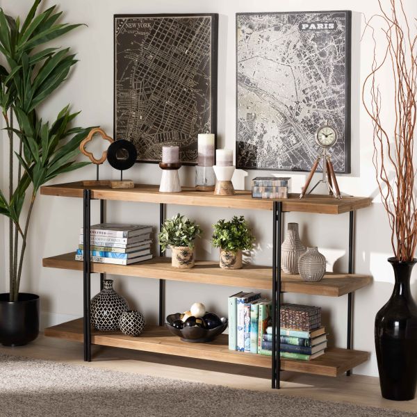 Tarah Modern Rustic and Industrial Natural Brown Finished Wood and Black Finished Metal Console Table