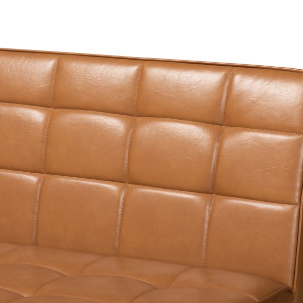 Sanford Mid-Century Modern Tan Faux Leather Upholstered and Walnut Brown Finished Wood 2-Piece Dining Nook Banquette Set
