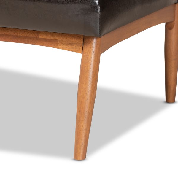 Daymond Mid-Century Modern Dark Brown Faux Leather Upholstered and Walnut Brown Finished Wood 2-Piece Dining Nook Banquette Set