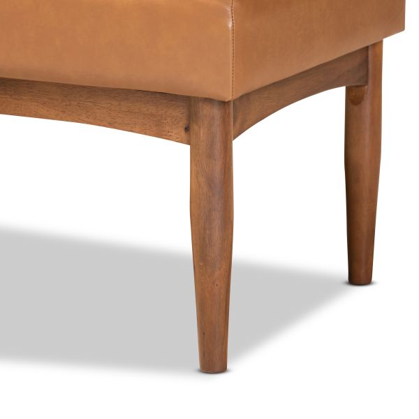 Daymond Mid-Century Modern Tan Faux Leather Upholstered and Walnut Brown Finished Wood Dining Bench