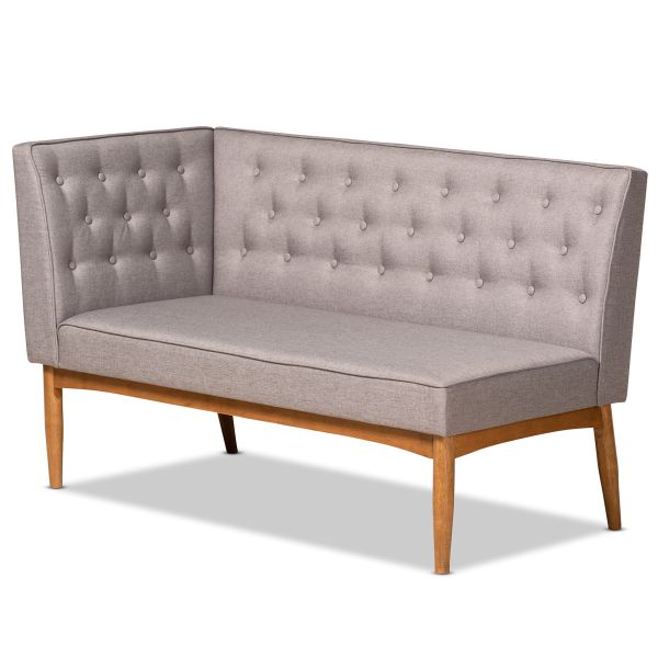 Riordan Mid-Century Modern Grey Fabric Upholstered and Walnut Brown Finished Wood 2-Piece Dining Nook Banquette Set