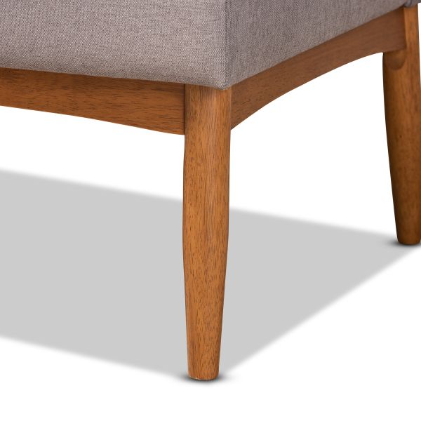 Riordan Mid-Century Modern Grey Fabric Upholstered and Walnut Brown Finished Wood 2-Piece Dining Nook Banquette Set