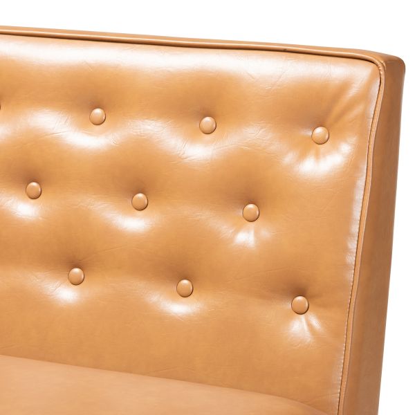 Riordan Mid-Century Modern Tan Faux Leather Upholstered and Walnut Brown Finished Wood 2-Piece Dining Nook Banquette Set