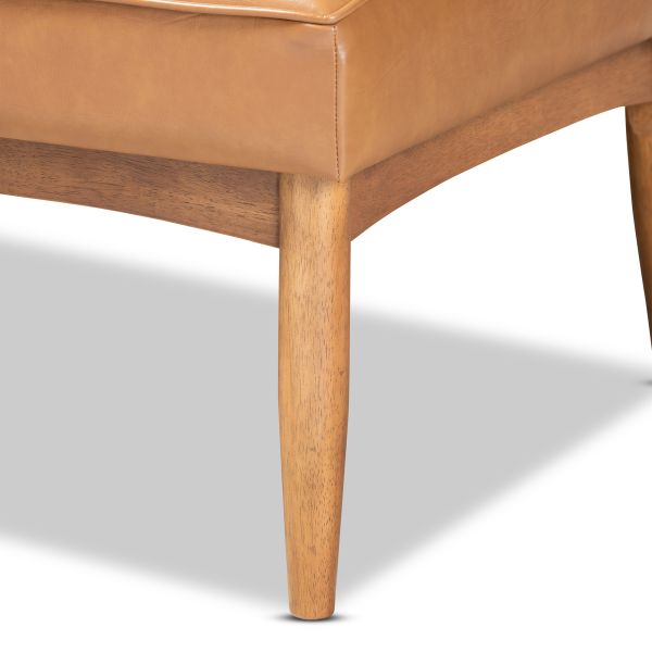 Riordan Mid-Century Modern Tan Faux Leather Upholstered and Walnut Brown Finished Wood 2-Piece Dining Nook Banquette Set