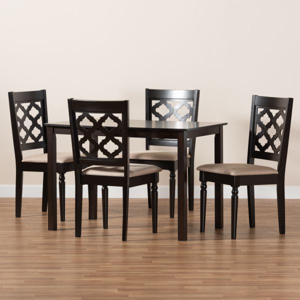 Ramiro Modern and Contemporary Sand Fabric Upholstered and Dark Brown Finished Wood 5-Piece Dining Set