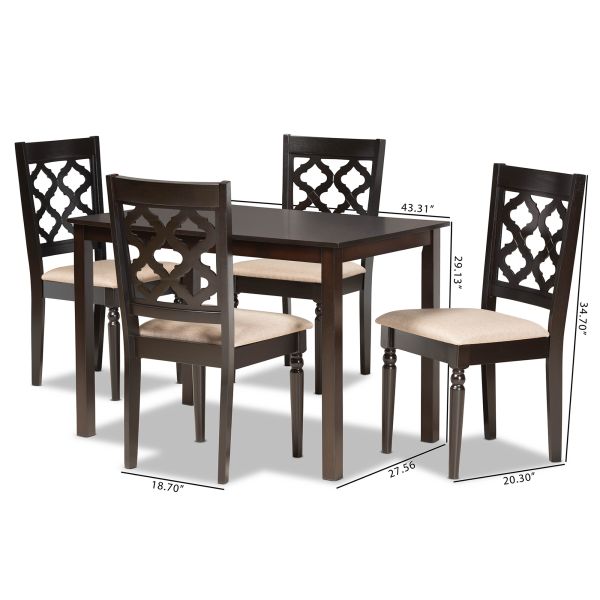 Ramiro Modern and Contemporary Sand Fabric Upholstered and Dark Brown Finished Wood 5-Piece Dining Set