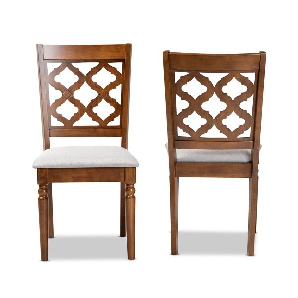 Ramiro Modern and Contemporary Grey Fabric Upholstered and Walnut Brown Finished Wood 2-Piece Dining Chair Set