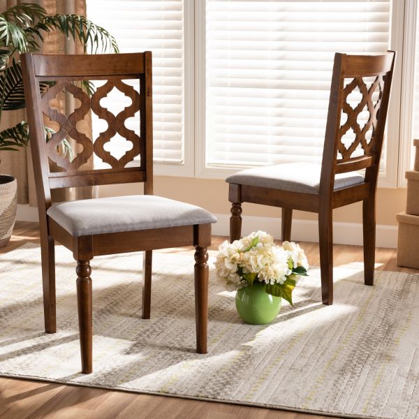 Ramiro Modern and Contemporary Grey Fabric Upholstered and Walnut Brown Finished Wood 2-Piece Dining Chair Set