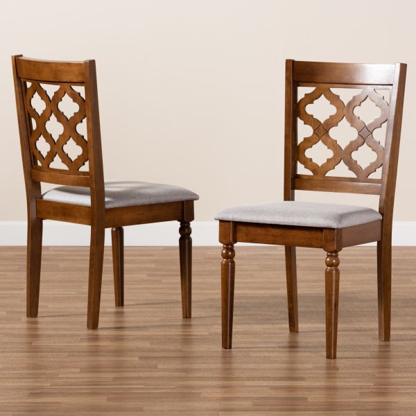 Ramiro Modern and Contemporary Grey Fabric Upholstered and Walnut Brown Finished Wood 2-Piece Dining Chair Set