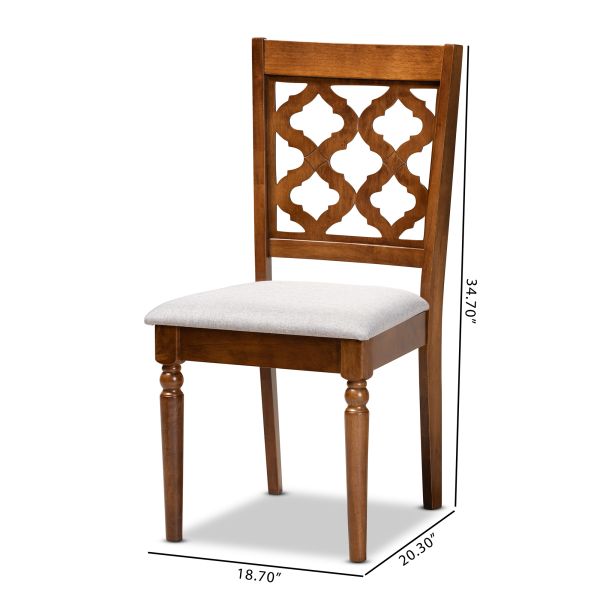 Ramiro Modern and Contemporary Grey Fabric Upholstered and Walnut Brown Finished Wood 2-Piece Dining Chair Set