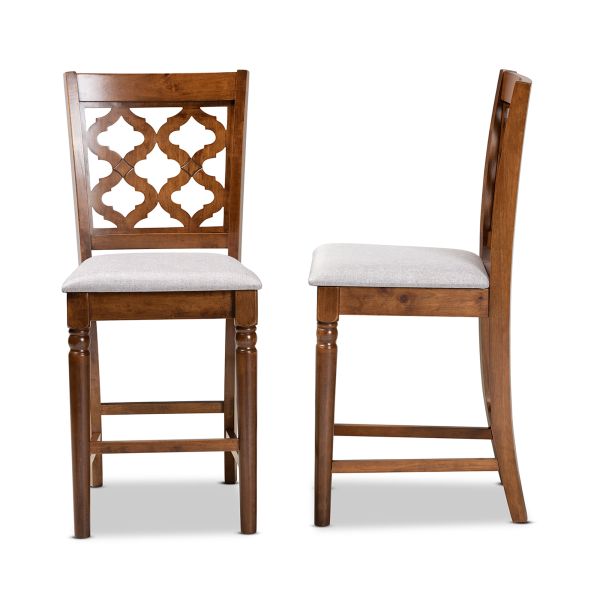 Ramiro Modern and Contemporary Transitional Grey Fabric Upholstered and Walnut Brown Finished Wood 2-Piece Counter Stool Set