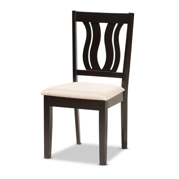 Fenton Modern and Contemporary Sand Fabric Upholstered and Dark Brown Finished Wood 7-Piece Dining Set