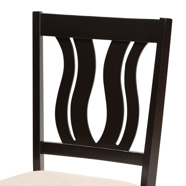 Fenton Modern and Contemporary Sand Fabric Upholstered and Dark Brown Finished Wood 7-Piece Dining Set