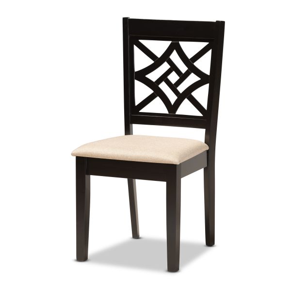 Nicolette Modern and Contemporary Sand Fabric Upholstered and Dark Brown Finished Wood 5-Piece Dining Set