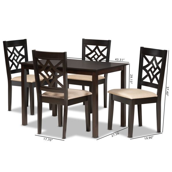 Nicolette Modern and Contemporary Sand Fabric Upholstered and Dark Brown Finished Wood 5-Piece Dining Set