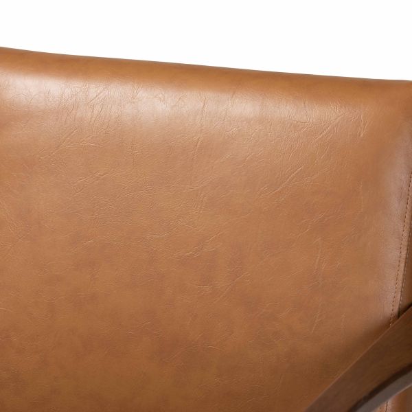 Bianca Mid-Century Modern Walnut Brown Finished Wood and Tan Faux Leather Effect Lounge Chair