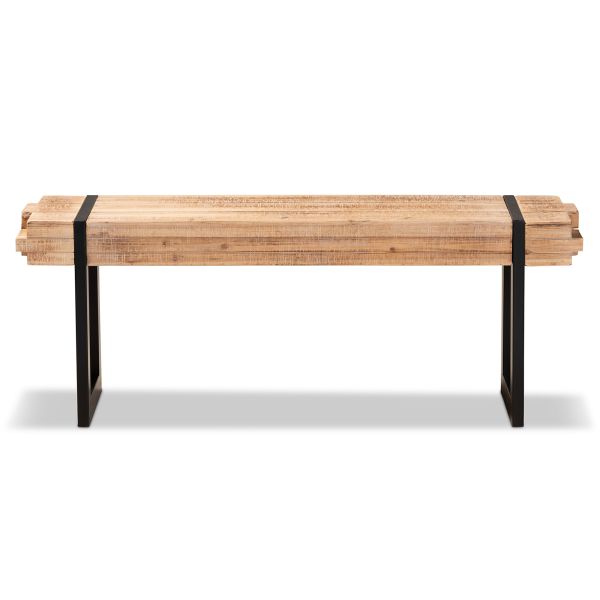 Henson Rustic and Industrial Natural Brown Finished Wood and Black Finished Metal Bench