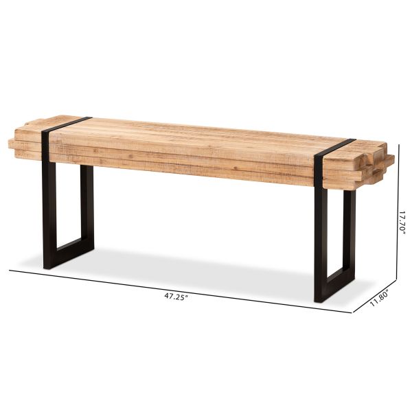 Henson Rustic and Industrial Natural Brown Finished Wood and Black Finished Metal Bench