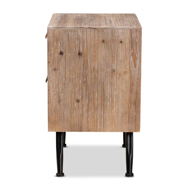 Calida Mid-Century Modern Whitewashed Natural Brown Finished Wood and Rattan 2-Drawer Nightstand