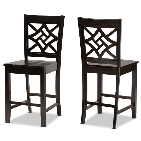 Nicolette Modern and Contemporary Transitional Dark Brown Finished Wood 2-Piece Counter Stool Set