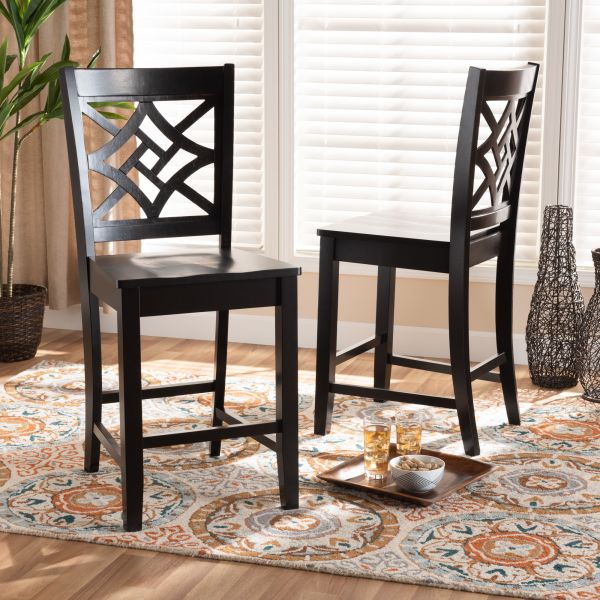 Nicolette Modern and Contemporary Transitional Dark Brown Finished Wood 2-Piece Counter Stool Set