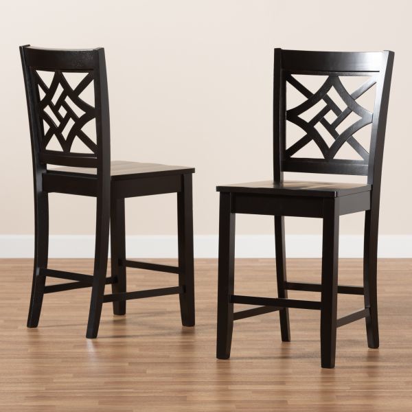 Nicolette Modern and Contemporary Transitional Dark Brown Finished Wood 2-Piece Counter Stool Set
