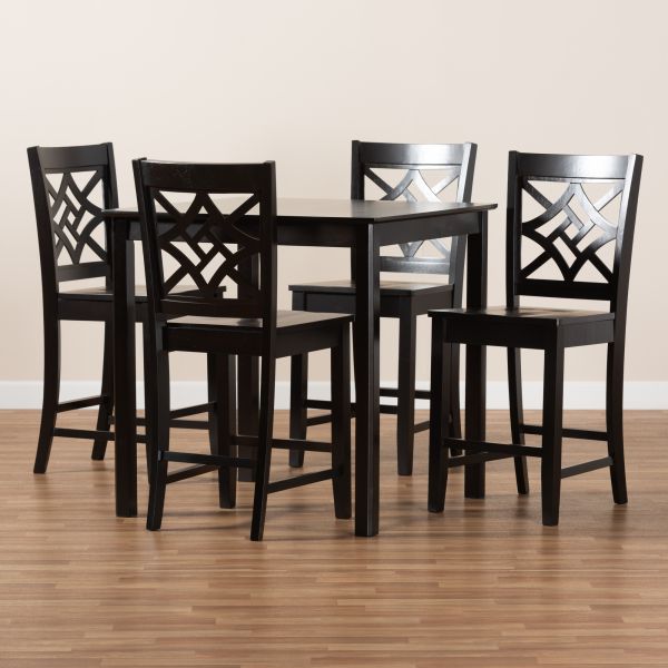 Nicolette Modern and Contemporary Transitional Dark Brown Finished Wood 5-Piece Pub Set