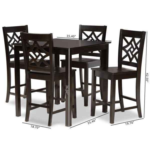 Nicolette Modern and Contemporary Transitional Dark Brown Finished Wood 5-Piece Pub Set