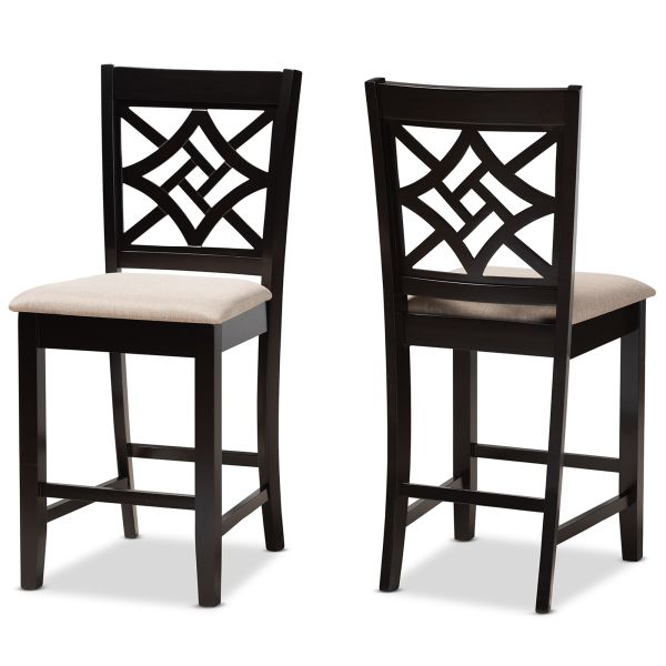 Nicolette Modern and Contemporary Sand Fabric Upholstered and Dark Brown Finished Wood 2-Piece Counter Stool Set