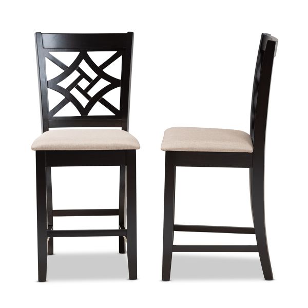 Nicolette Modern and Contemporary Sand Fabric Upholstered and Dark Brown Finished Wood 2-Piece Counter Stool Set