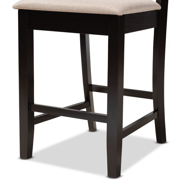 Nicolette Modern and Contemporary Sand Fabric Upholstered and Dark Brown Finished Wood 2-Piece Counter Stool Set