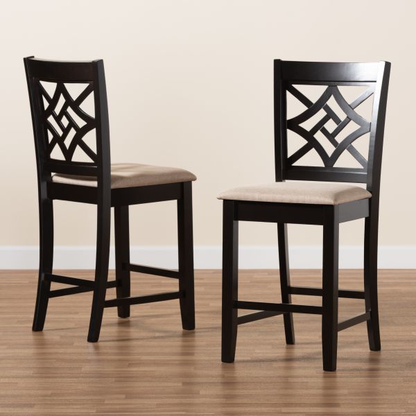 Nicolette Modern and Contemporary Sand Fabric Upholstered and Dark Brown Finished Wood 2-Piece Counter Stool Set