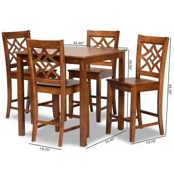 Nicolette Modern and Contemporary Walnut Brown Finished Wood 5-Piece Pub Set