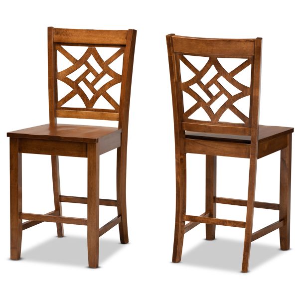 Nicolette Modern and Contemporary Transitional Walnut Brown Finished Wood 2-Piece Counter Stool Set