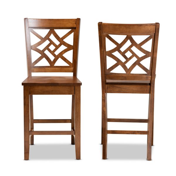 Nicolette Modern and Contemporary Transitional Walnut Brown Finished Wood 2-Piece Counter Stool Set