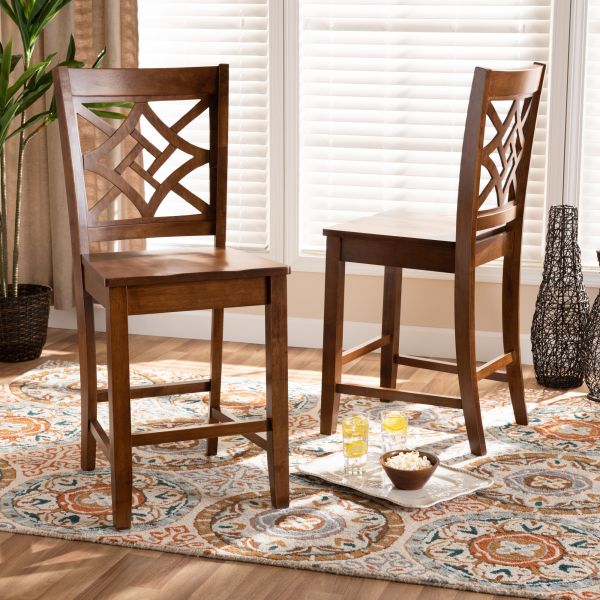 Nicolette Modern and Contemporary Transitional Walnut Brown Finished Wood 2-Piece Counter Stool Set