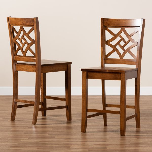 Nicolette Modern and Contemporary Transitional Walnut Brown Finished Wood 2-Piece Counter Stool Set