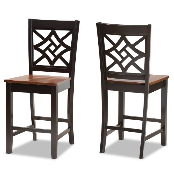 Nicolette Modern and Contemporary Two-Tone Dark Brown and Walnut Brown Finished Wood 2-Piece Counter Stool Set