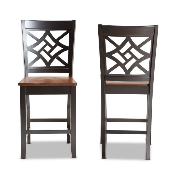 Nicolette Modern and Contemporary Two-Tone Dark Brown and Walnut Brown Finished Wood 2-Piece Counter Stool Set