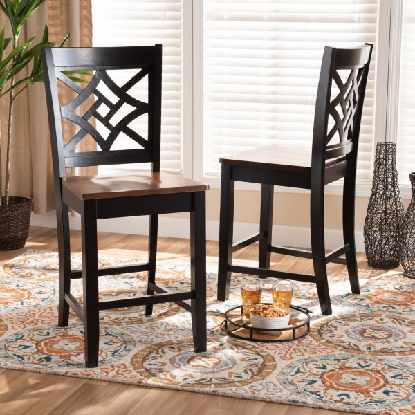 Nicolette Modern and Contemporary Two-Tone Dark Brown and Walnut Brown Finished Wood 2-Piece Counter Stool Set
