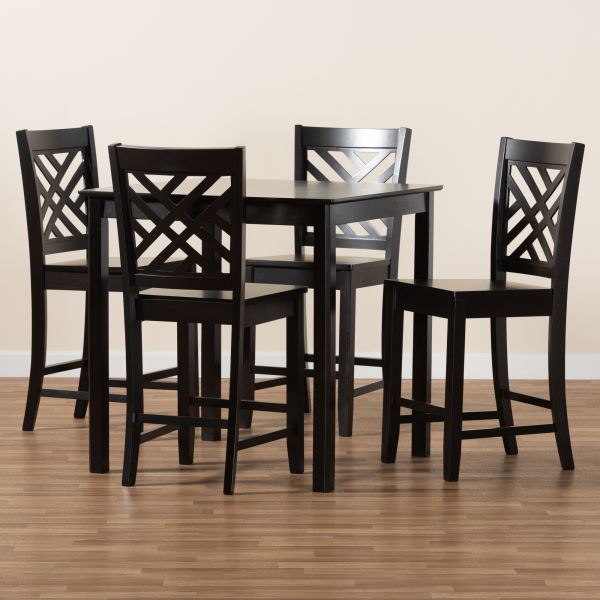 Caron Modern and Contemporary Dark Brown Finished Wood 5-Piece Pub Set