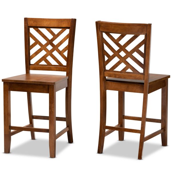 Caron Modern and Contemporary Transitional Walnut Brown Finished Wood 2-Piece Counter Stool Set