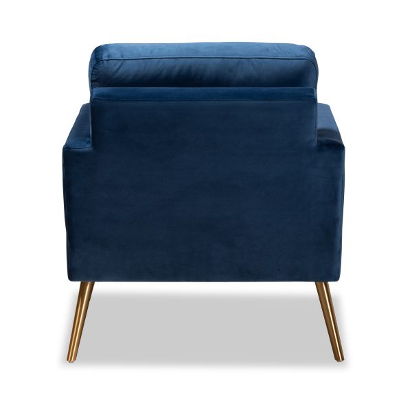 Leland Glam and Luxe Navy Blue Velvet Fabric Upholstered and Gold Finished Armchair 