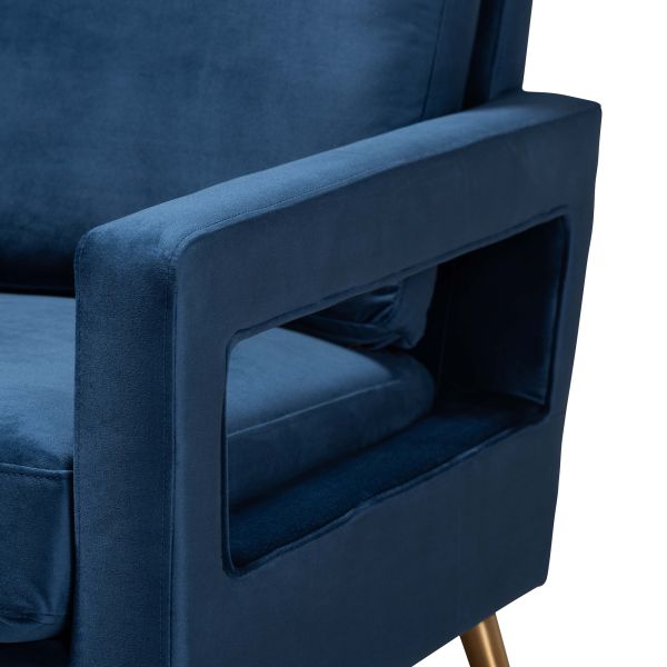 Leland Glam and Luxe Navy Blue Velvet Fabric Upholstered and Gold Finished Armchair 