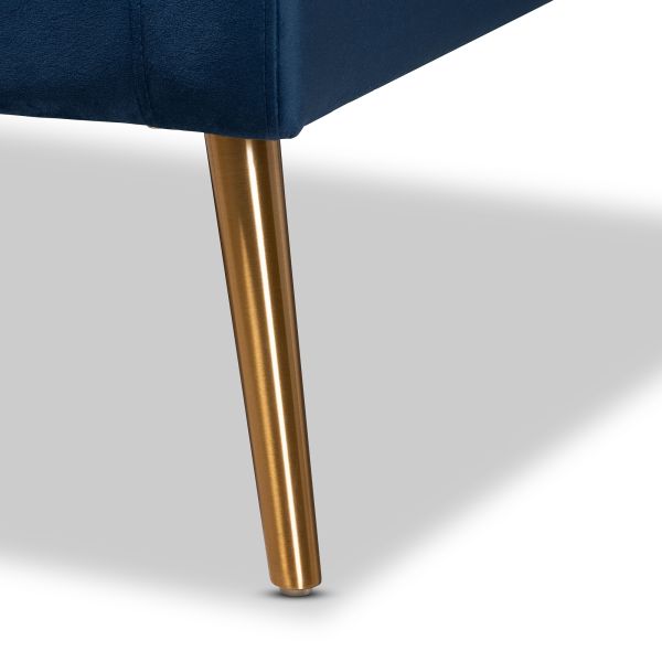 Leland Glam and Luxe Navy Blue Velvet Fabric Upholstered and Gold Finished Armchair 