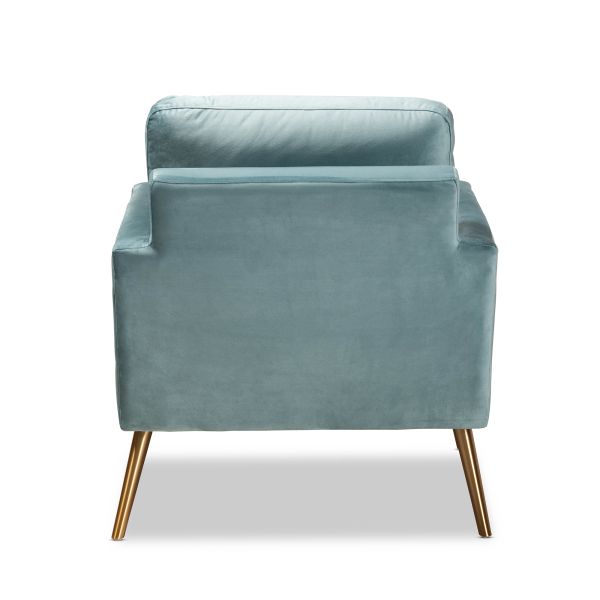 Leland Glam and Luxe Light Blue Velvet Fabric Upholstered and Gold Finished Armchair 