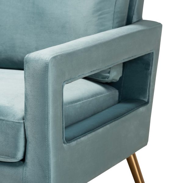Leland Glam and Luxe Light Blue Velvet Fabric Upholstered and Gold Finished Armchair 