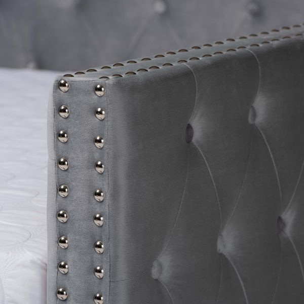 Larkin Modern and Contemporary Grey Velvet Fabric Upholstered Queen Size Daybed with Trundle