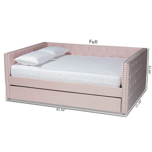 Larkin Modern and Contemporary Pink Velvet Fabric Upholstered Full Size Daybed with Trundle