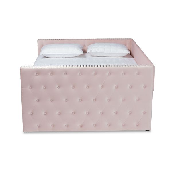 Larkin Modern and Contemporary Pink Velvet Fabric Upholstered Full Size Daybed with Trundle